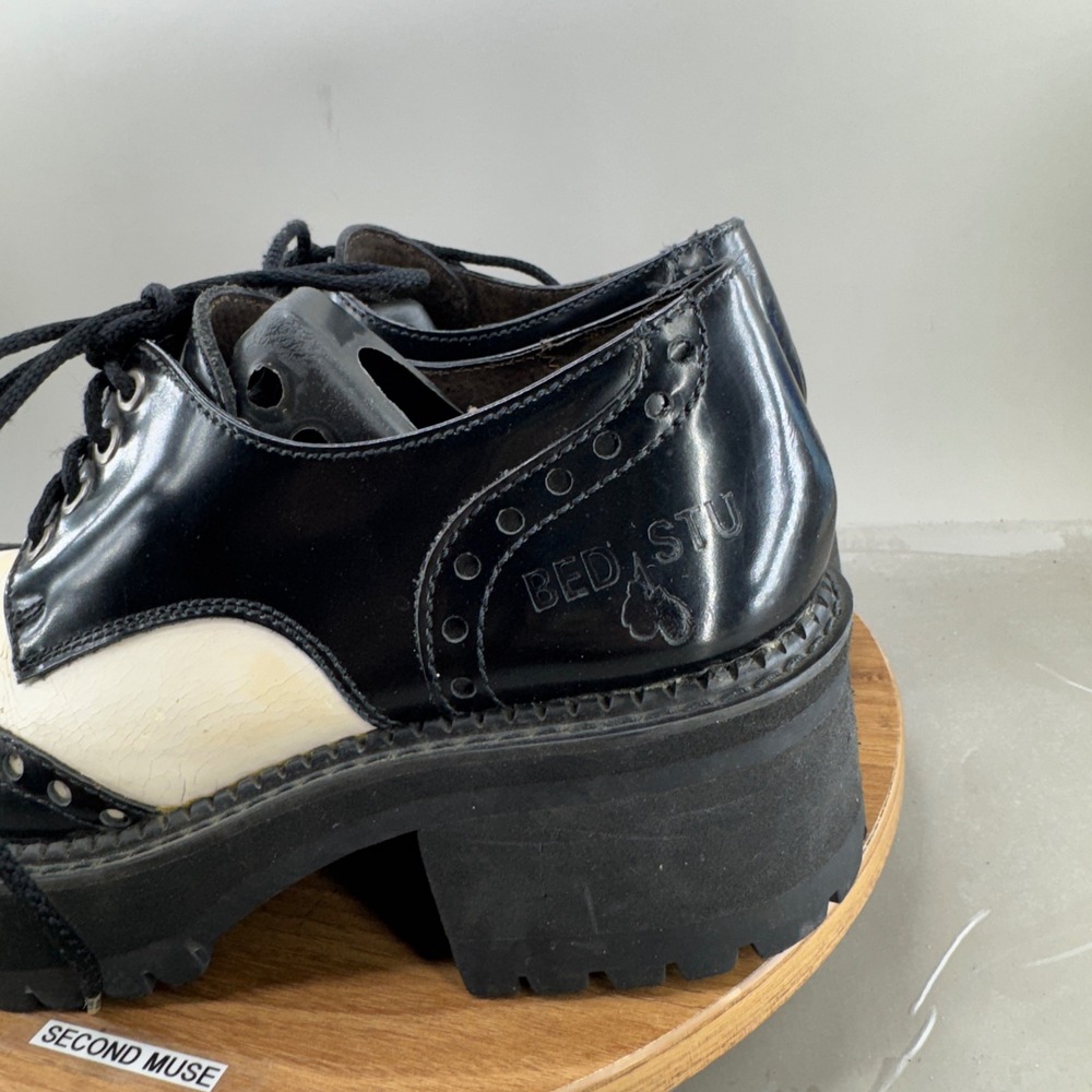 Bed Stu Platform Wingtip Oxfords 9.5 Black White Goth Grunge Chunky Lug Sole - Picture 12 of 15